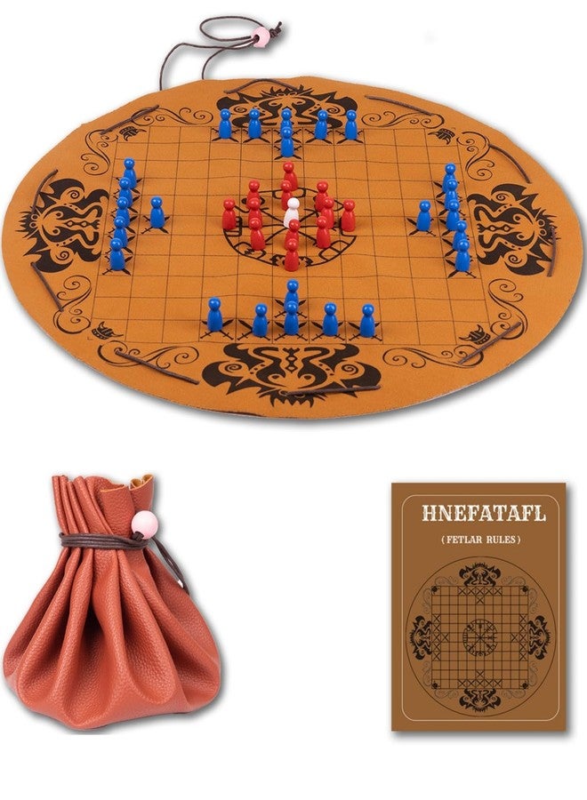 طقم شطرنج فايكنج من هنيفاتافل، لعبة استراتيجية تقليدية، بساط لعب من الجلد، قطع شطرنج خشبية، تصميم برباط، سهل التخزين والسفر، هدية رائعة لمحبي الألعاب الكلاسيكية - Image 1
